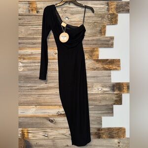 NWT Sage + Paige - size small- black dress- leg slit- one long sleeve